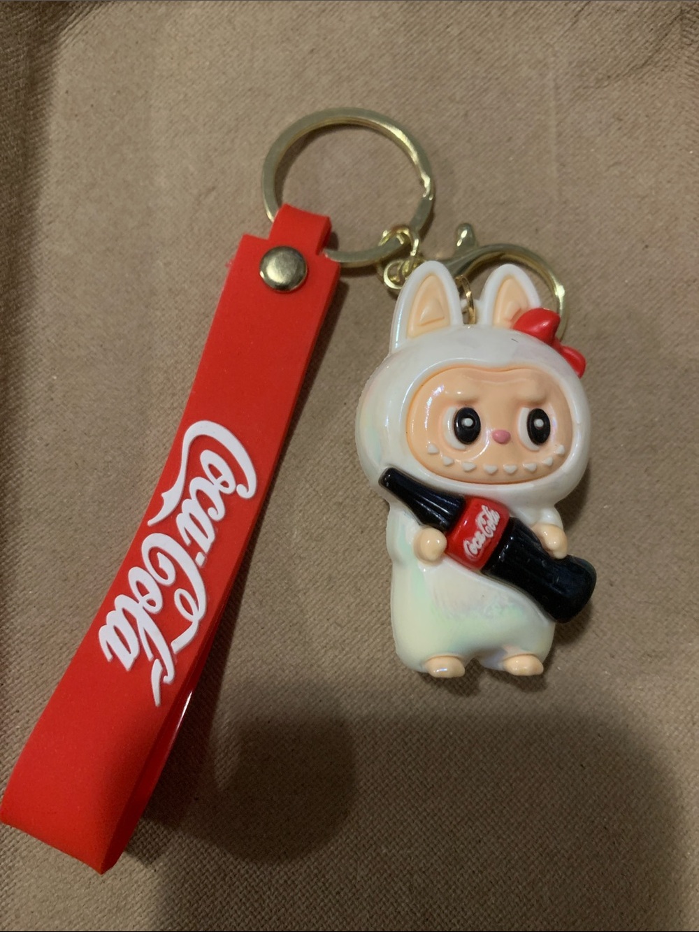 New Labubu Coca-Cola Red Strap Keychain with Bunny Character Charm unisex
